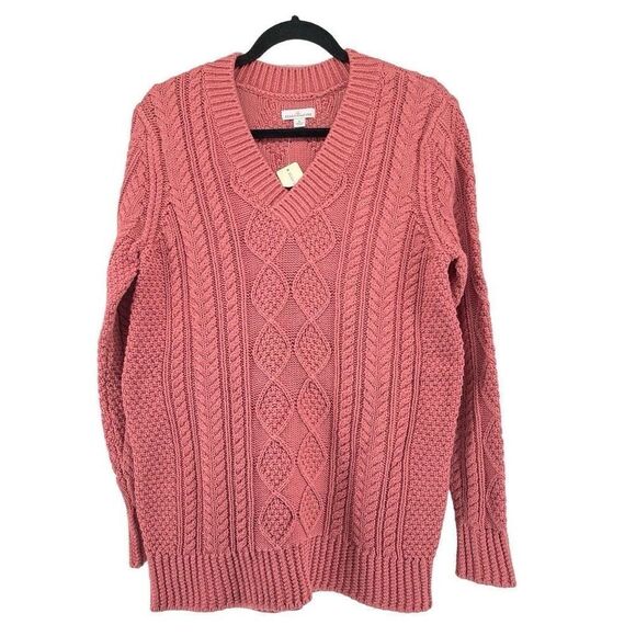L.L. Bean Signature Women’s Pink Cotton Fisherman V-Neck Tunic Sweater Small - Picture 12 of 12